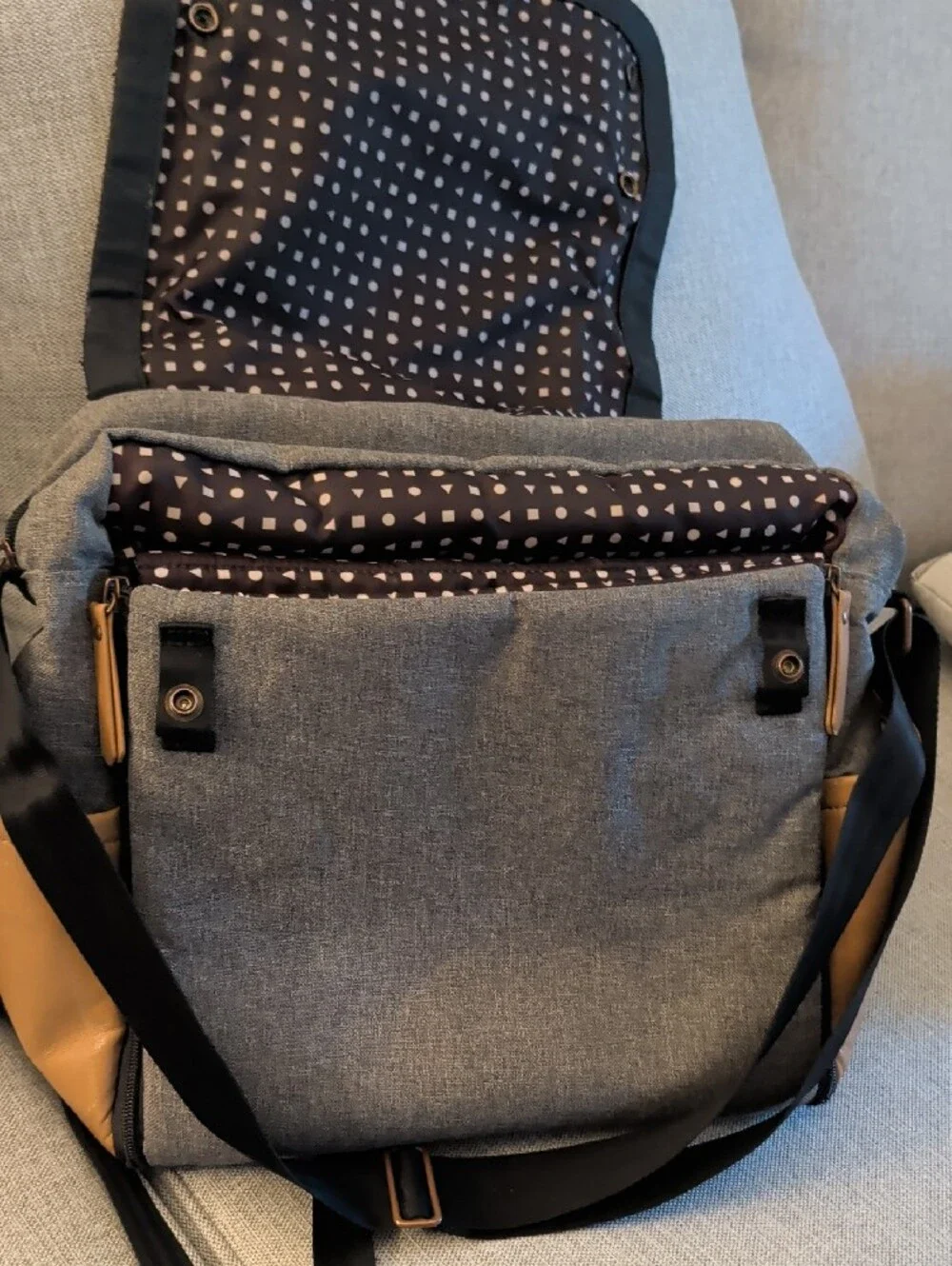 Petunia Pickle Bottom Black, Gray & Tan Messenger Backpack